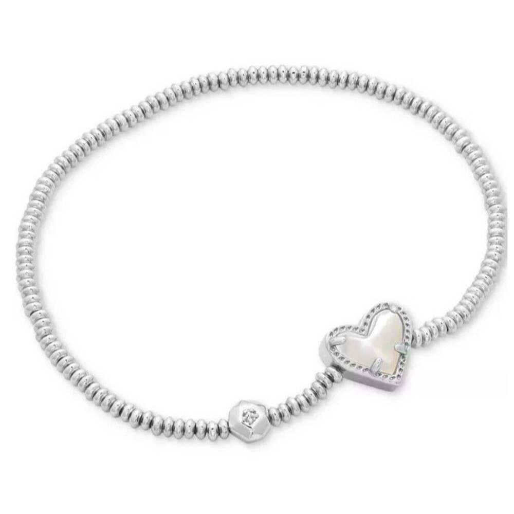 Kendra Scott Ari Heart Stretch Bracelet Rhodium Ivory Mother of Pearl NEW